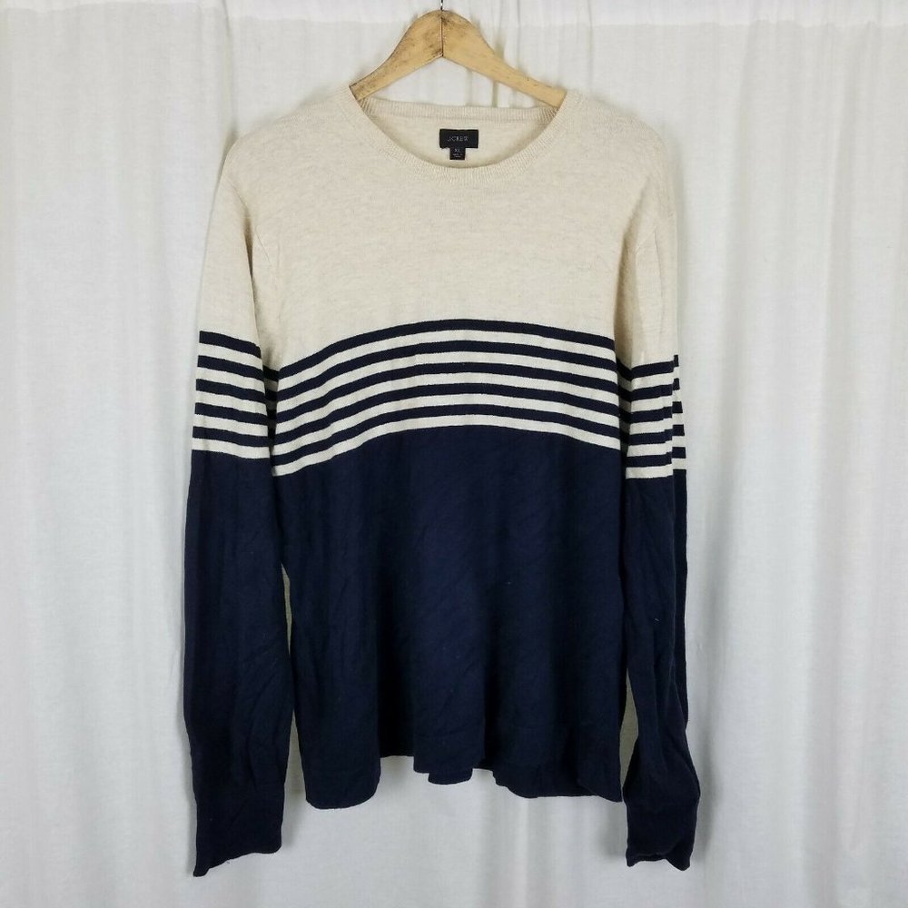 JCrew Cotton Ombre Contrast Sailor Striped Crewneck Pullover Sweater Mens XL